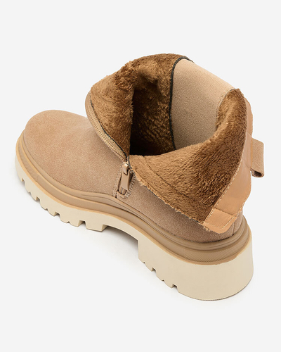 Royalfashion Бежови дамски ботуши с декоративна каишка Doasa