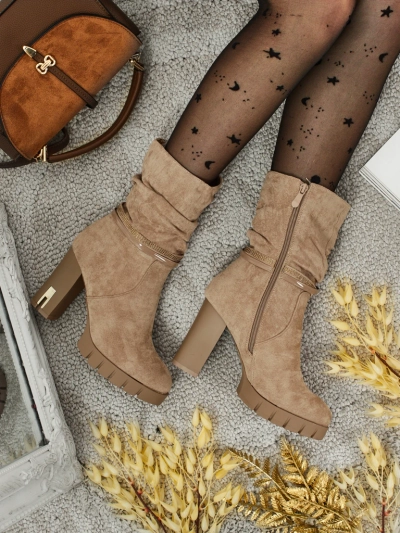 Дамски еко велурени боти до глезена на ток BrambleDusk