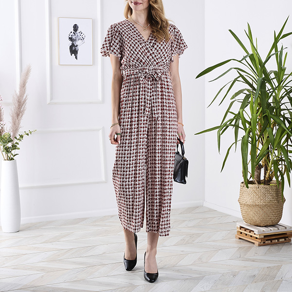 Дълъг дамски гащеризон с връзки в червено - Облекло