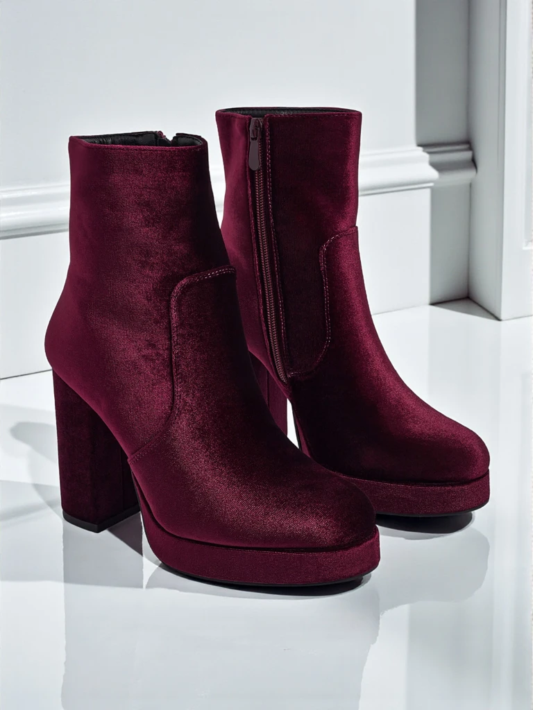 Дамски боти на ток, имитация на велур, Miss