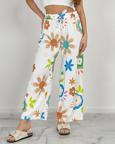 Royalfashion Дамски широки панталони от плат с флорални мотиви