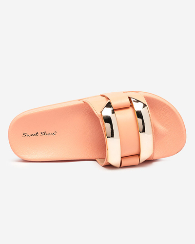 Pomarańczowe damskie klapki ze złotą ozdobą Serina - Obuwie