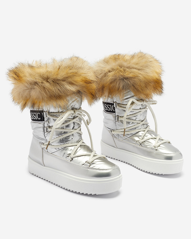 Дамски сребърни лачени ботуши за сняг Fursav - Обувки