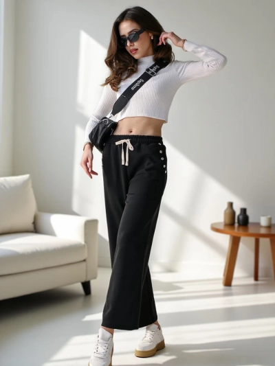 Royalfashion Женски широки спортни панталони с камъни