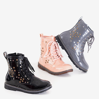 Szare dziecięce lakierowane workery Isibeal - Obuwie