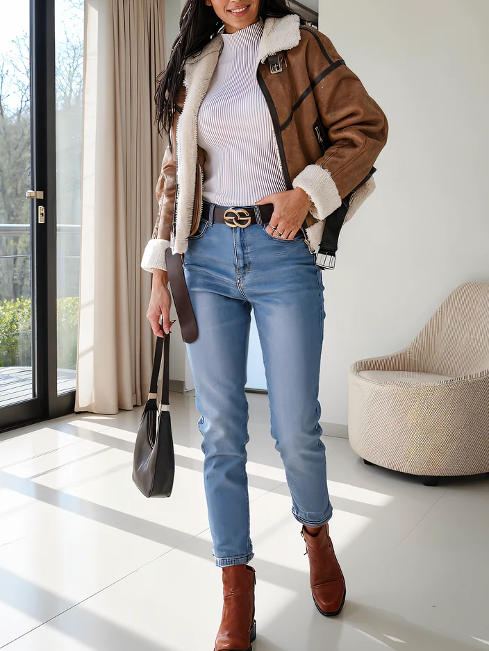 Royalfashion Дамски памучни мама дънки