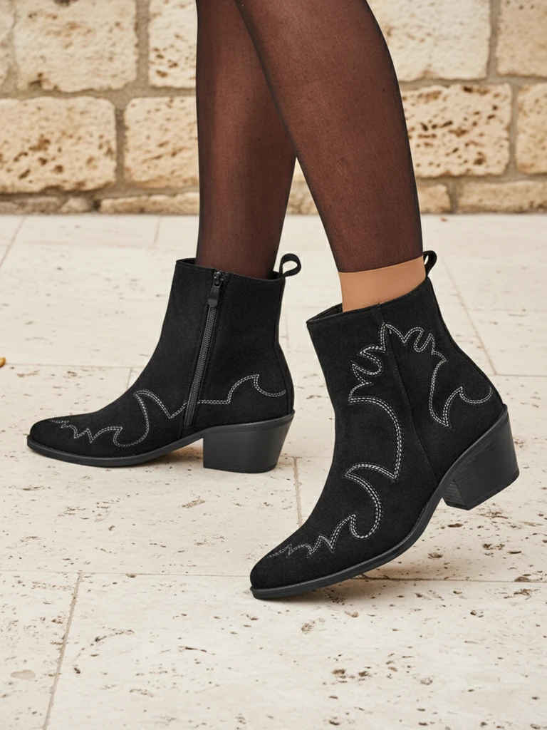 Botki damskie typu kowbojki Velvet Ash– na obcasie