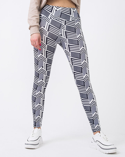 Wzorzyste damskie biało- czarne legginsy z wysokim stanem - Odzież