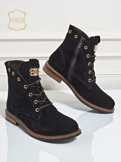 Дамски боти Aurelia Romano от естествен велур – кафяви, с пух