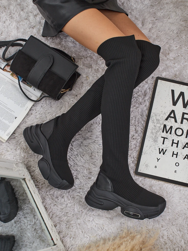 Дълги дамски ботуши с дебела подметка Ravmora