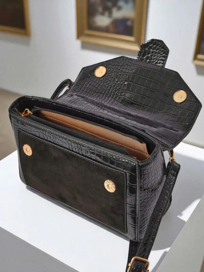 Дамска чанта Cassia Nero класическа черна еко кожа велур стилна