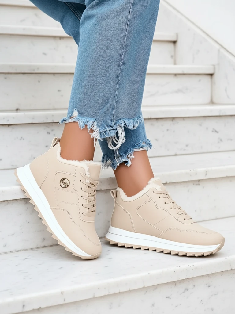 Royalfashion Бежови дамски спортни обувки с топла подплата Lahho