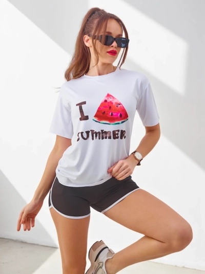 Комплект спортно облекло за жени Royalfashion с тениска и шорти, Цвят: диня