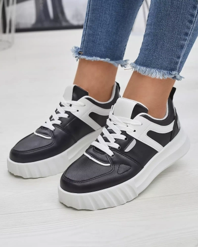 Черни дамски спортни обувки от екокожа с бели вложки Netiris - Обувки