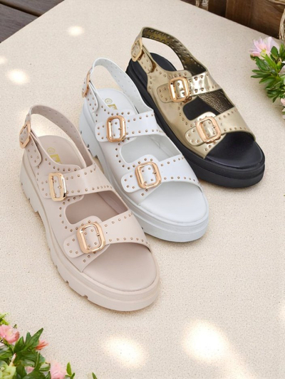 Royalfashion Дамски сандали на дебела подметка с камъчета Rocky Chic