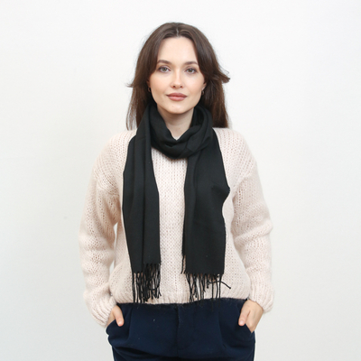 Класически черен тесен едноцветен дамски шал - Аксесоари