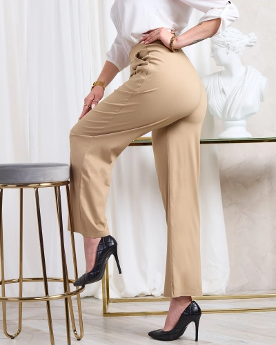 Royalfashion Светлокафяв дамски панталон от широка материя