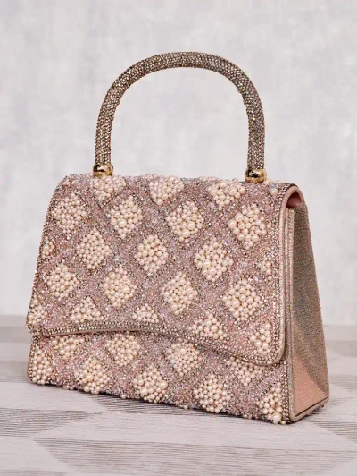 Royalfashion Малка дамска чанта с цирконии и перли