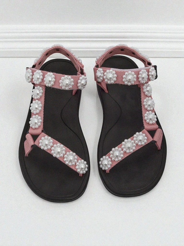 Сандали Letitia Royalfashion розови на платформа - перлени джетове класически