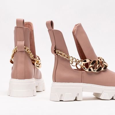 Розови дамски ботуши с верижка Tenkay - Обувки