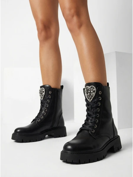 Дамски боти Luna, черни, кожени, елегантни за есента