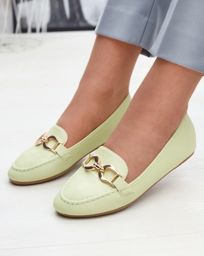 Зелени дамски мокасини от екокожа с украса Wiwet-Footwear