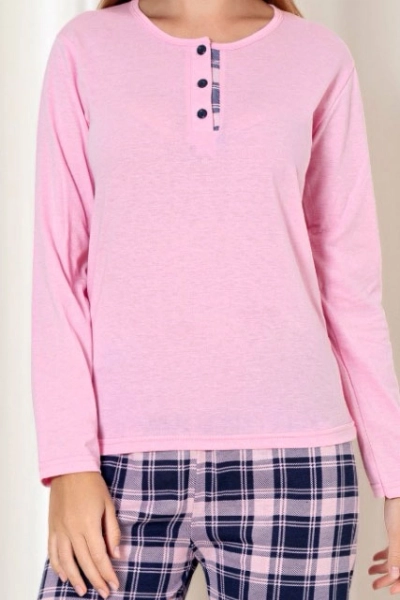 Кралска модна памучна дамска пижама с карирани панталони