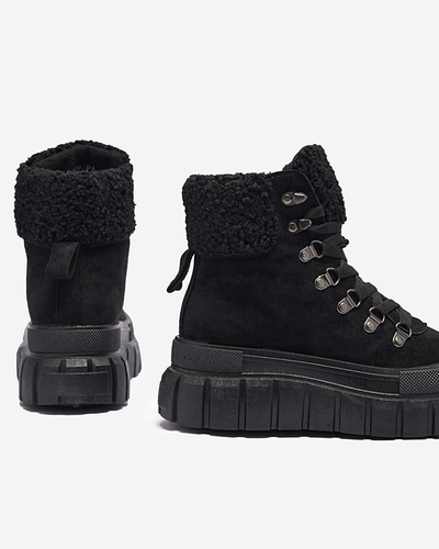 Дамски боти Diana Черни кожени удобни за зимата