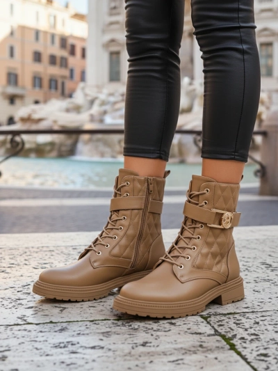 Дамски боти с ефектна капитонирана еко кожа Sable Rose