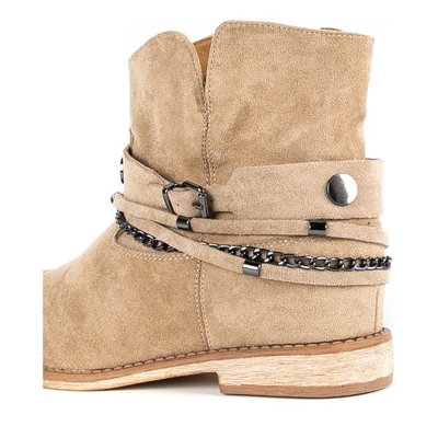 Beżowe botki a'la kowbojki na krytym koturnie Salem - Obuwie