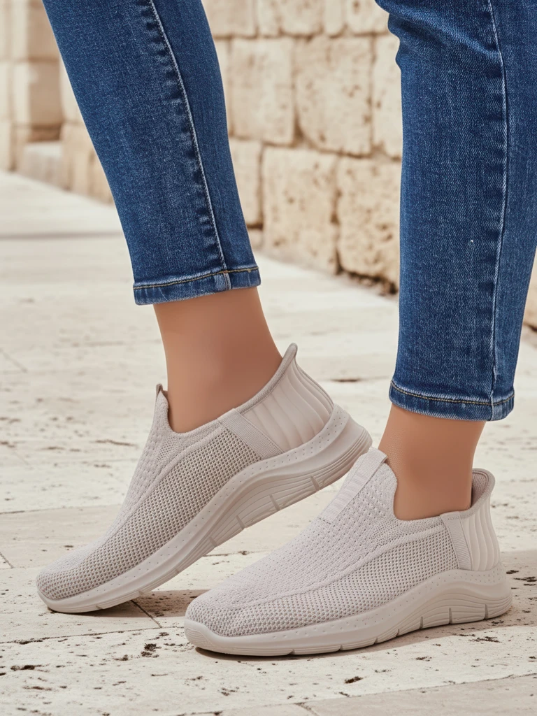 Aurelia Comfort Бежови Дамски Обувки Slip On от Плат с Плосък Ток