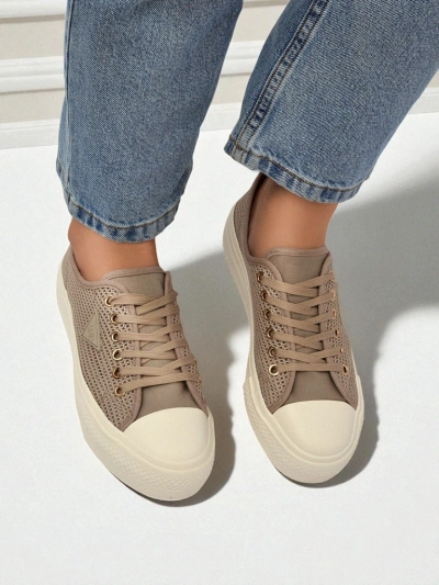 Дамски маратонки Hypatia Mesh светлокафяви за лятото плоска подметка 3см