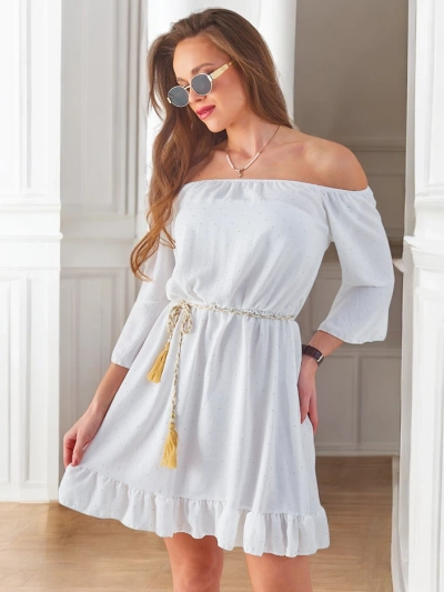 Рокля мини Royalfashion за жени, без ръкави с дълги ръкави и камъни