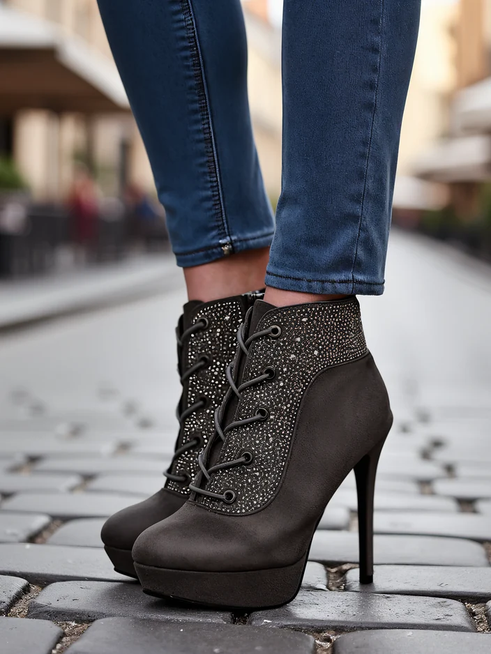 Обувки до глезена за жени Royalfashion с камъни Efelolo