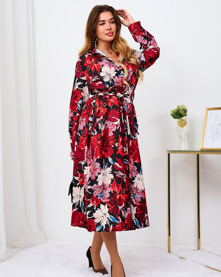 Royalfashion Дамска макси рокля с шарки в червено и бордо