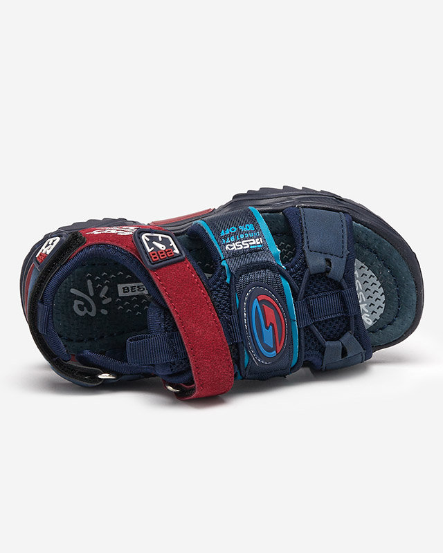 Granatowo-bordowe chłopięce sandały na rzepy Roserro - Obuwie