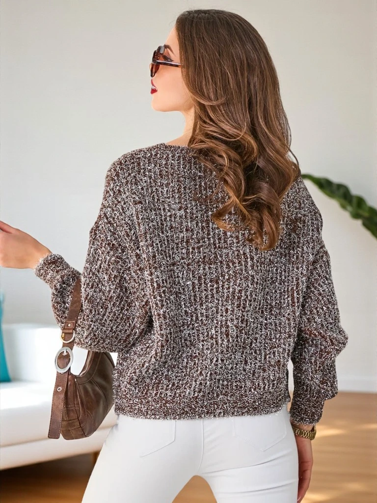 Royalfashion Женски пуловер с лъскав конец