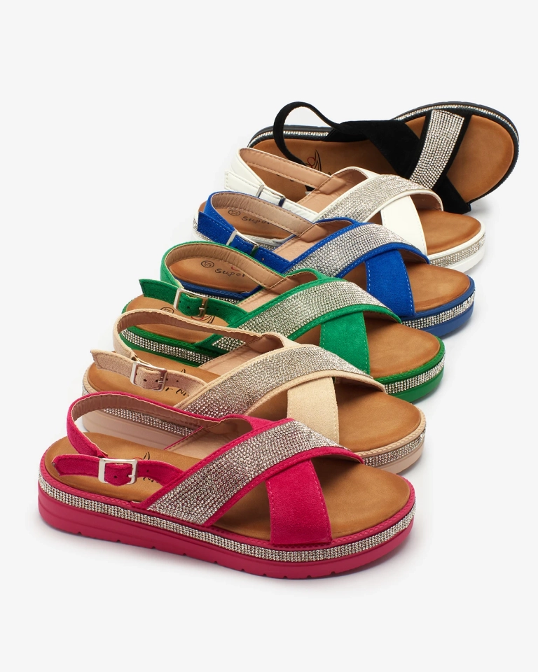 Royalfashion Бели дамски сандали от екокожа с циркони Trikys