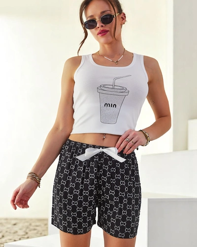 Royalfashion Памучни дамски къси панталони с мечета