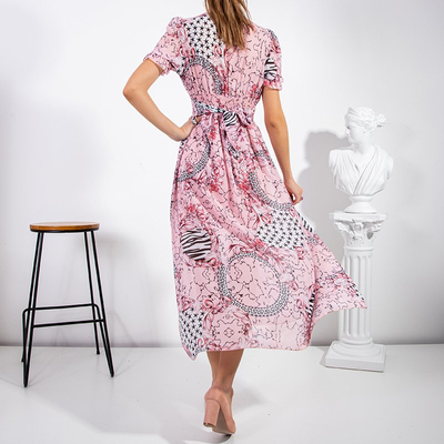 Różowa damska maxi sukienka - Odzież