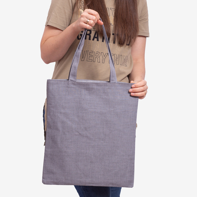 Ciemnoszara materiałowa torba z napisem - Akcesoria