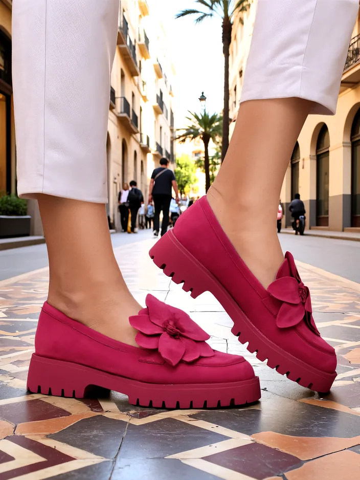 Кожени лофери за жени Royalfashion от екосуета с цвете Floverse