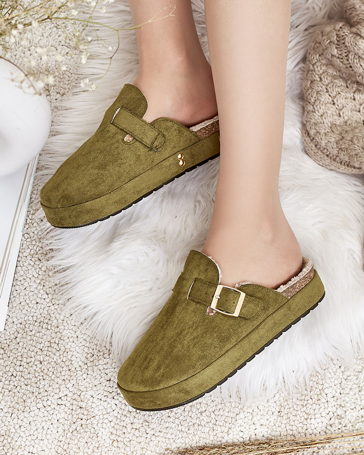 Royalfashion Дамски чехли с овча кожа и катарама Kajis