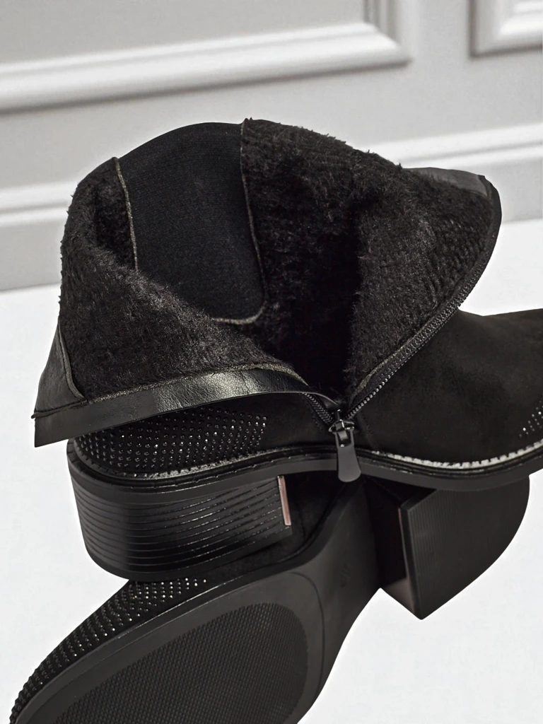 Дамски боти от еко велур, украсени с цирконии TangleMist