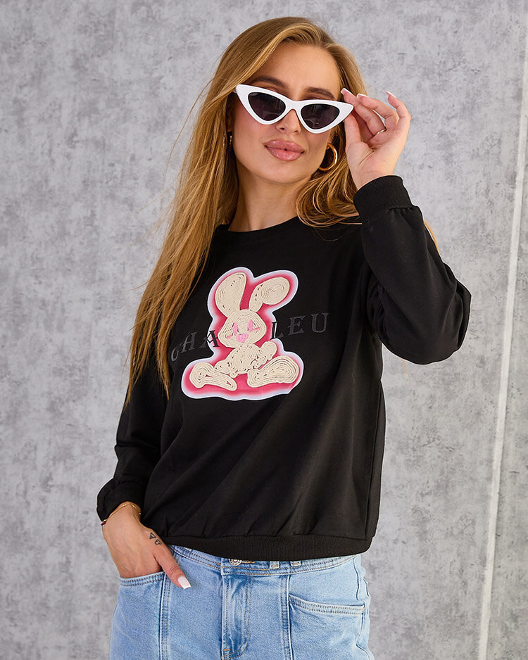 Royalfashion Дамски памучен суитшърт с тънък принт