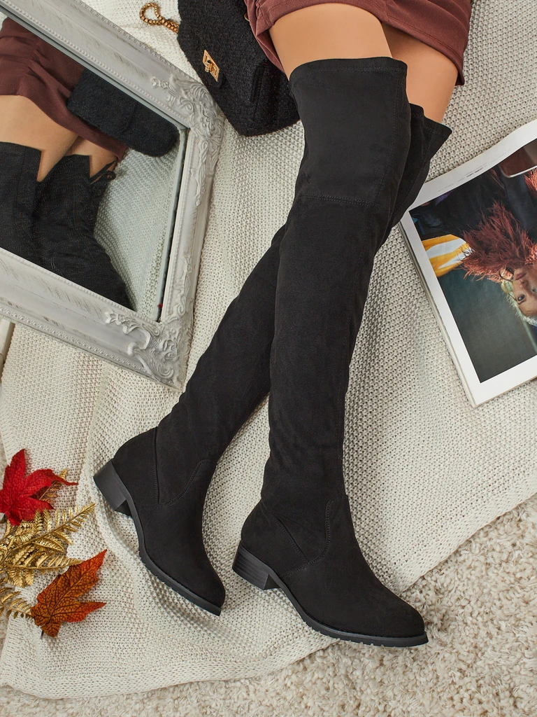 Дамски еко велурени ботуши над коляното Denvoria