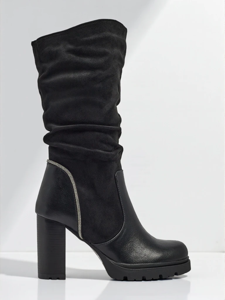 Дамски еко велурени боти до глезена с набрана горна част Elyndra