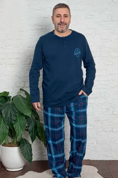 Ройалфешън Памучни пижами за мъже с каре, ПЛЮС РАЗМЕР