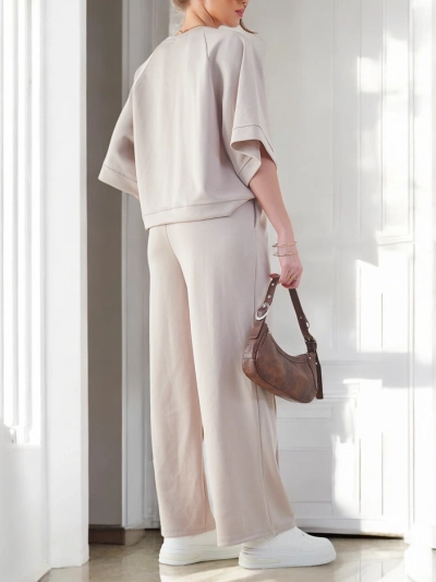 Royalfashion Женскo облекло с къси ръкави и разкроени панталони