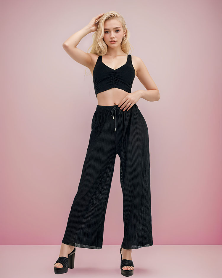 Royalfashion Дамски широки плисирани панталони